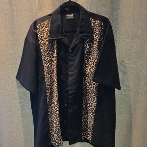 Black and Leopard Print Button-Up Shirt